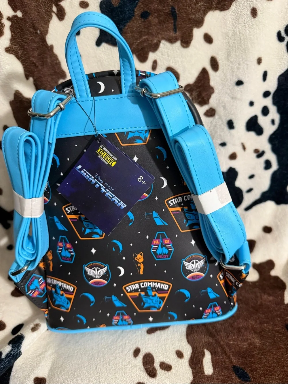 Loungefly Black & Bright Blue Pixar Star Command Kids Mini Backpack